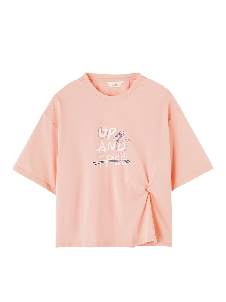 

Розовая футболка GOFAR с коротким рукавом, женская, летняя, новая, с принтом, свободного кроя, стройнящая, модная, для повседневной носки, универсальная, размер L