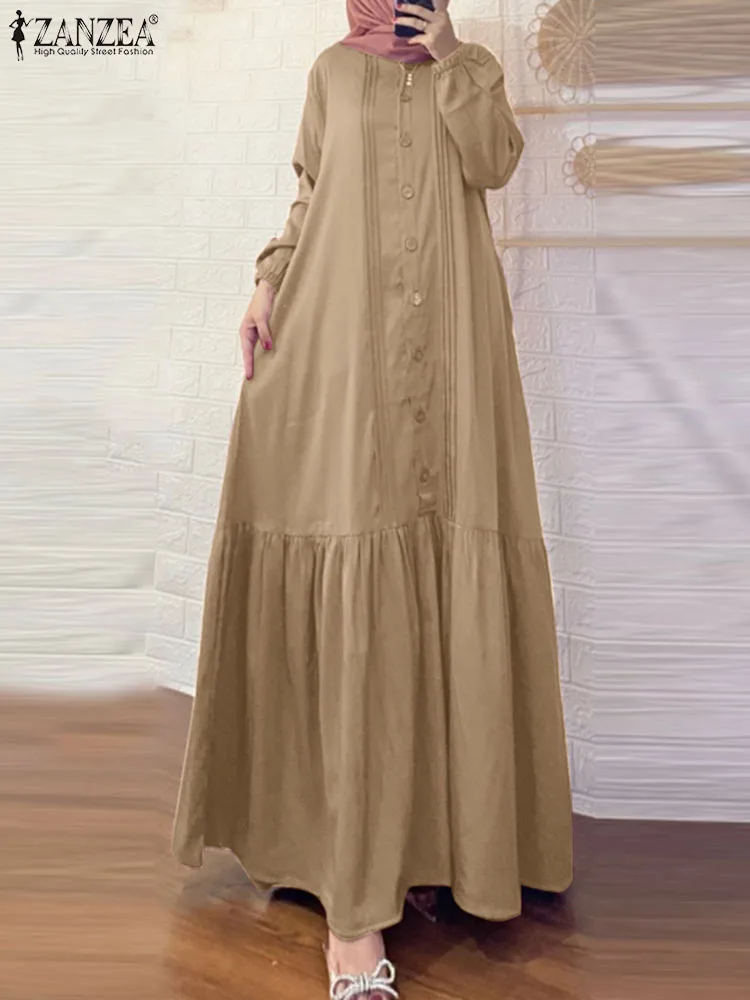 

Autumn Vintage Long Sleeve Muslim Sundress 2023 ZANZEA Eid Mubarek Women Maxi Long Dress Casual Party Ramadan Vestido Robe Femme
