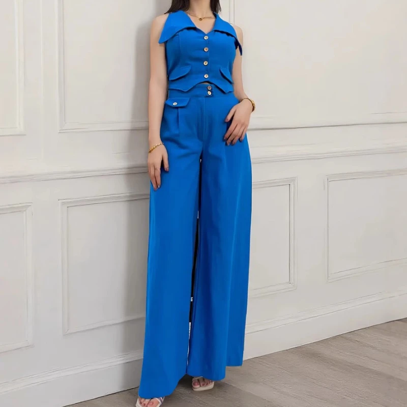 

Women's Solid Sleeveless Vest Top Two-piece Casual Set Fashion Elegant Office Lady 2 Pieces Set for Woman New Summer 2025