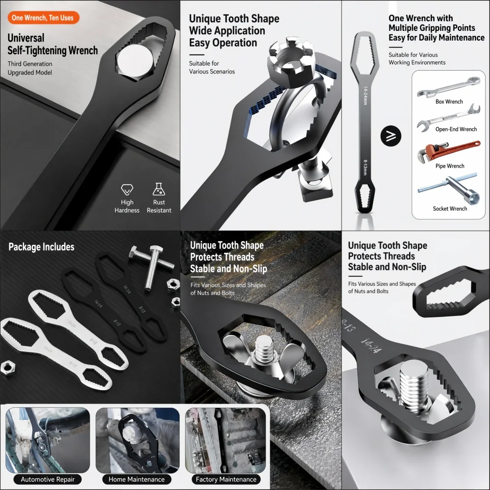 8-24mm Universal Torx Wrench Self-tightening Adjustable Glasses Wrench Board Double-head Torx Spanner Hand Tools for Factory