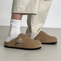Classic British Style Summer Street Style Outdoor Mules For Men's Khaki Hombre Daily Fashion Dress Flat Slippers Casual Shoes