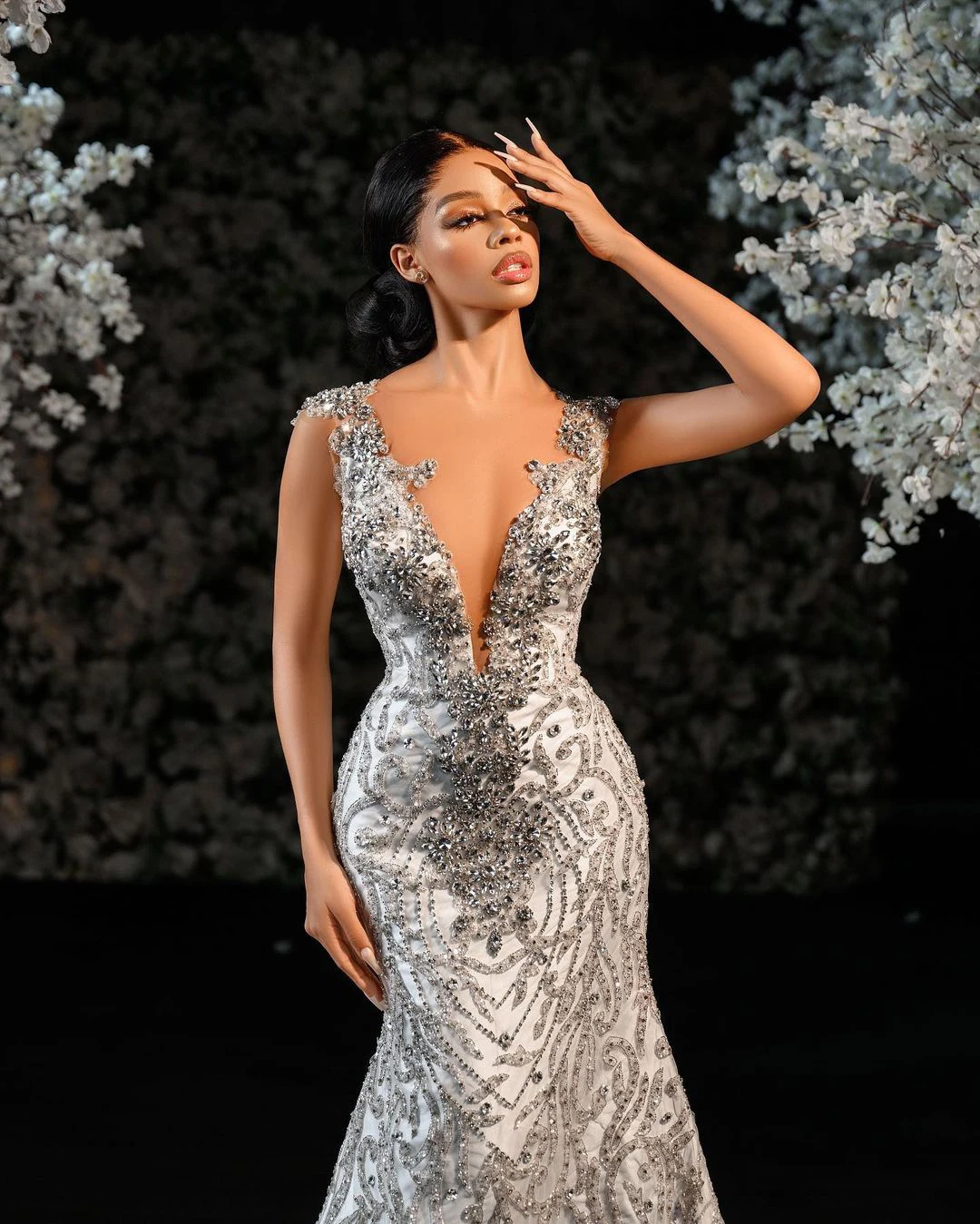 فساتين زفاف مثيرة بحورية البحر فساتين زفاف عميقة على شكل حرف v خرز كريستالي بدون أكمام زينة فستان زفاف رداء De Vestido مخصص #4