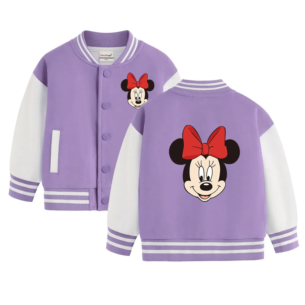 

2024 New Pattern Loose Coat Girls Minnie Autumn Children's baseball uniform Sportwear Tops Children Long Sleeve Cartoon Clothing