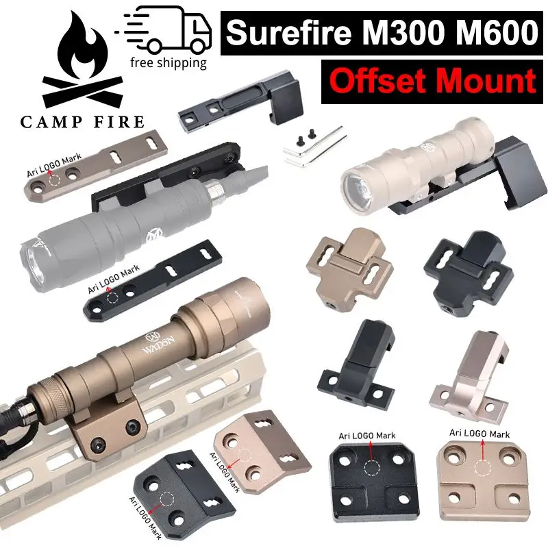 Tactical ARIS Series Surefir M300 M600 Offset Scout Mount Fit Mlok Keymod SMR Rail Base Hunting Airsoft Weapon Flashlight Mount