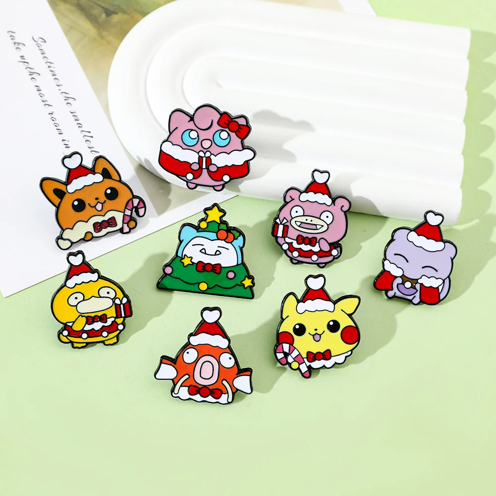 Christmas Pokemon Enamel Brooch Pikachu Koda Duck Snorlax Kirby Lapel Badge Pins Backpack Wallet Anime Fans Collect Souvenir