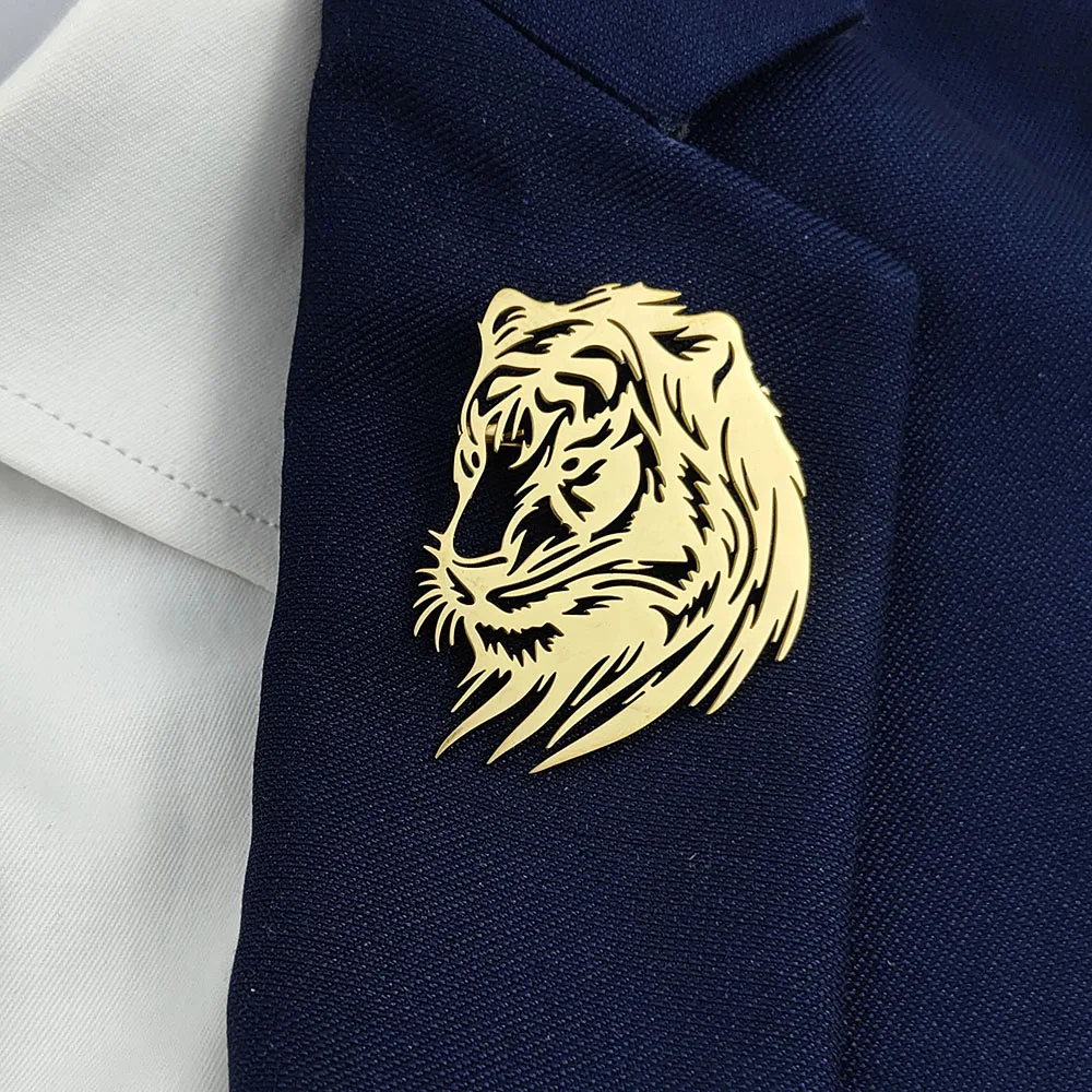 Art carving domineering tiger head brooch fashion suit lapel pin costume backpack accessories Party gift for friends view 2