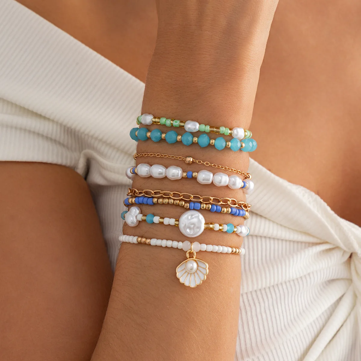 Beaded Bracelet High Quality Vibrant Multilayer Seed Bead Faux Pearl Shell Versatile Office Party Daily Wear Fashion Jewelry