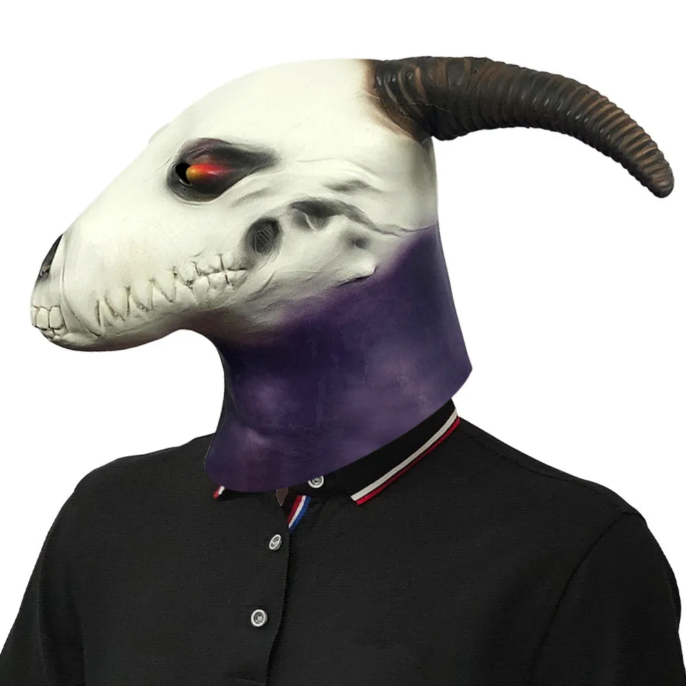 Erwachsenen-Vollgesichtsmaske Tier-Schädel Ziegenkopf-Maske Realistische Gruselige Kopfmaske für Maskenball Halloween-Party – Detail 3