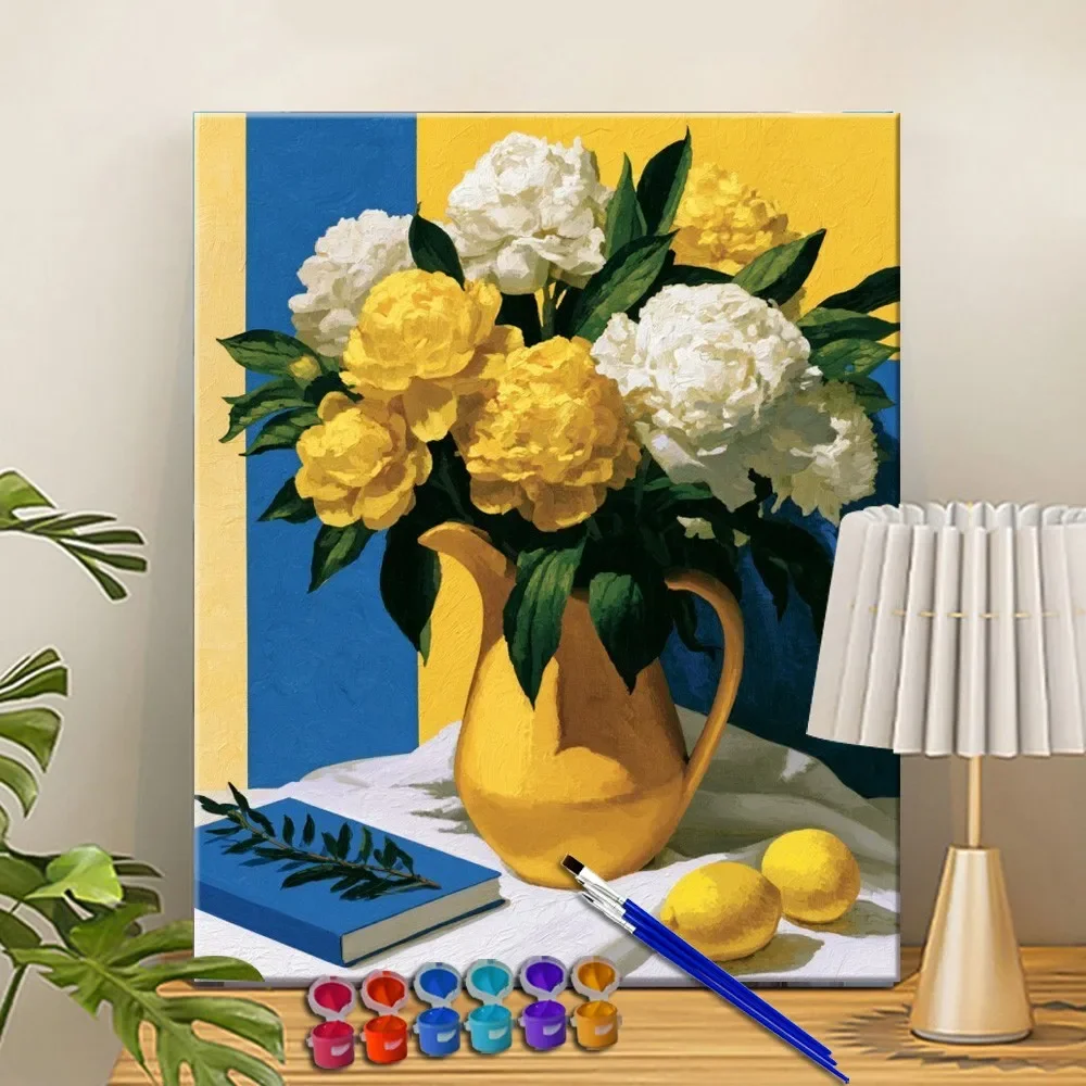 Painting By Numbers Blue-yellow flower Affair Acrylic Paint Canvas Dropshipping Portrait Family Children Photo Christmas gifts