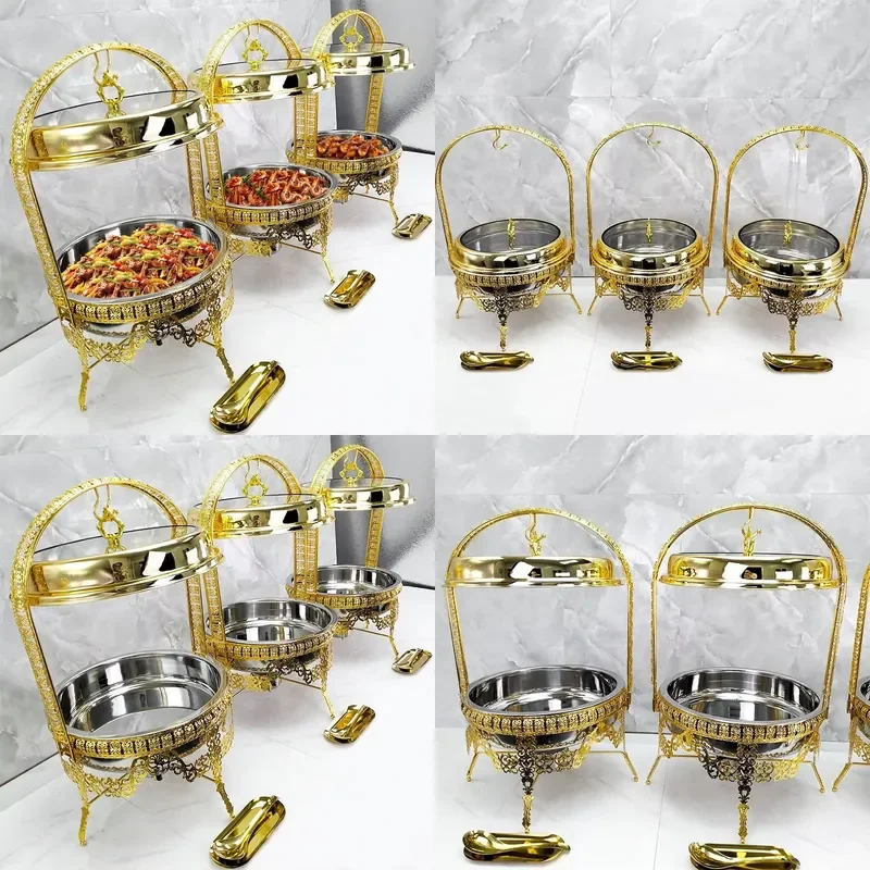 9L Gold Hanging Hinged Lid Chafing Dish Buffet Set Food Warmer Butterfly Catering Hotel Restaurant Supplies