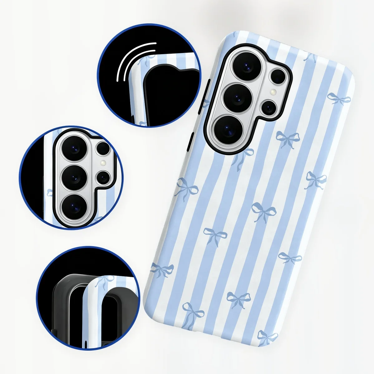 Blue Bow Vertical Stripes 2-in-1 Dual-Layer Phone Case for Samsung Galaxy S26 S25 S24 Plus Ultra FE S20 FE A56 A17 A16 A15 - view 3