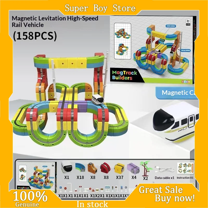 Zestaw do samodzielnego montażu magnetycznego pojazdu na szynach - Klocki konstrukcyjne, zabawka-łamigłówka dla chłopców i dziewcząt, model pojazdu na szynach do składania.