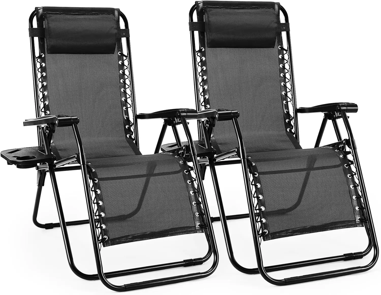 

Zero Gravity Chairs, Set of 2, Portable Recliner for Beach, Camping, Patio, with Cup Holder, Trays, Adjustable Pillow, Black