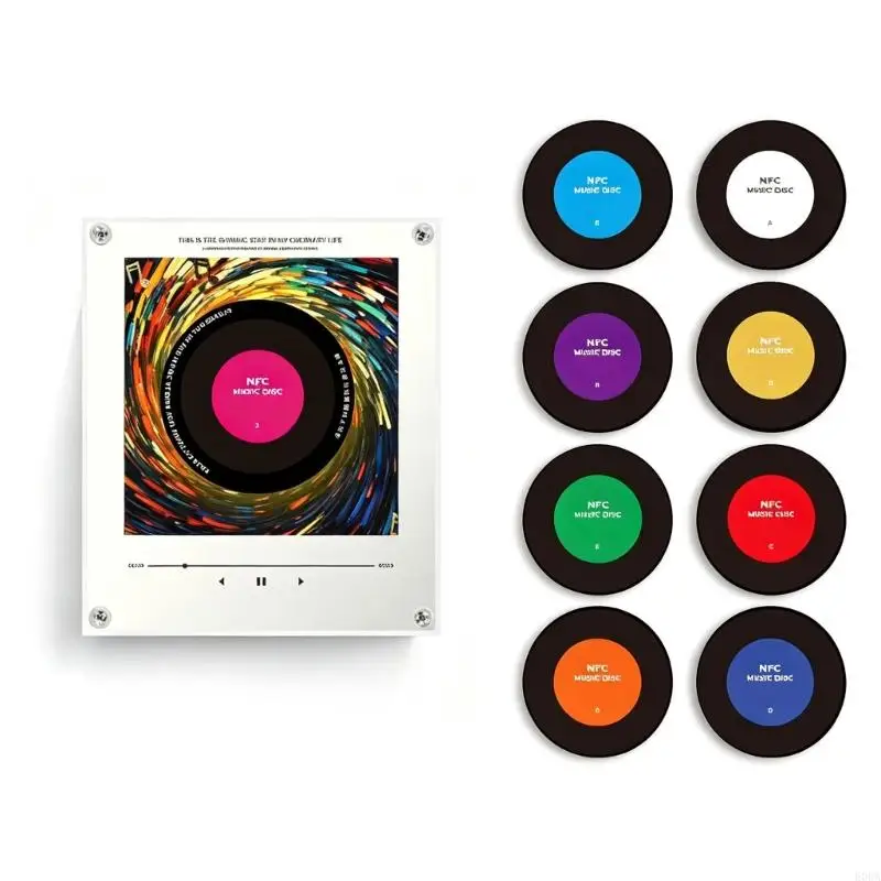 Fridge Music Player Tap to Play Vinyls Record 9 Disc LED Light Acrylic Music Box Audios Player with Memory Card and USB Cable