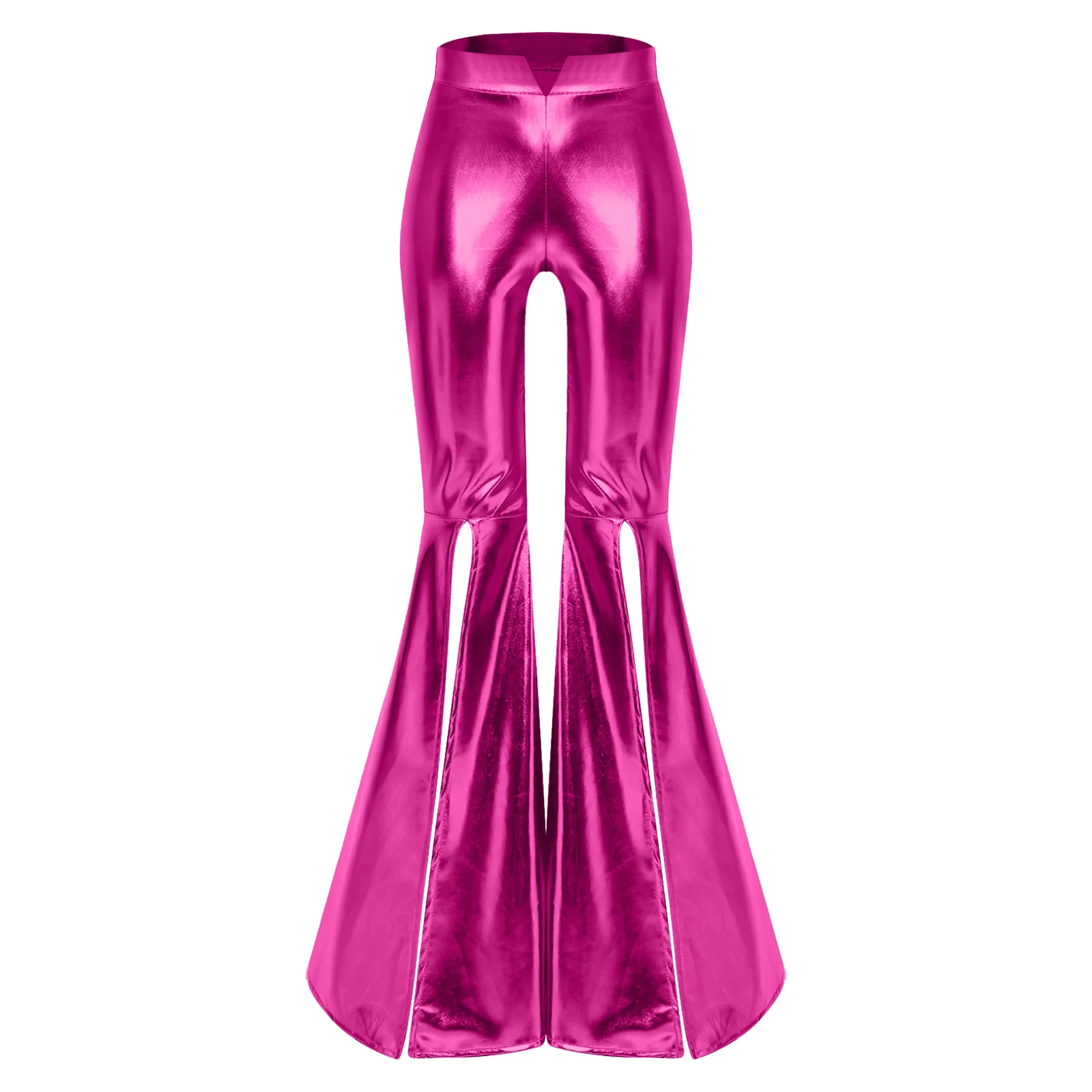 

Metallic Women Jazz Dance 70s Disco Flared Pants Shiny High Waist Split Bell Bottoms Long Pants Dancing Trousers for Club Stage