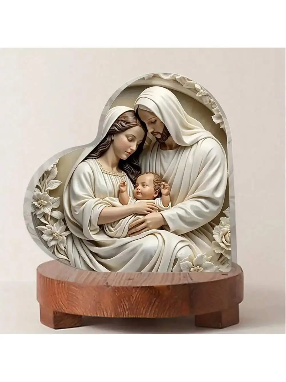 1pc Acrylic Heart-Shaped Jesus Birth Decoration Mini Figurine Religious Gift Waterproof for Living Room Desk Bedroom Nightstand