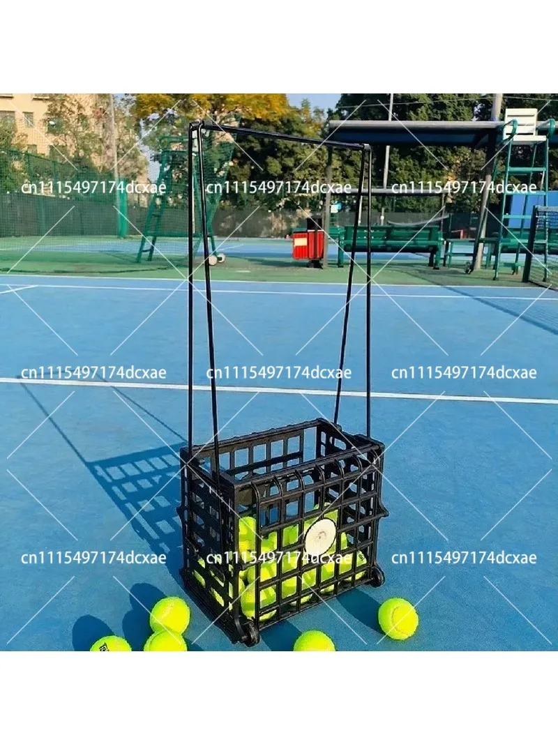 Tennis Ball Pick Up Basket With Wheels Rolling Hopper Frame Portable Ball Collector For Court Practice Training