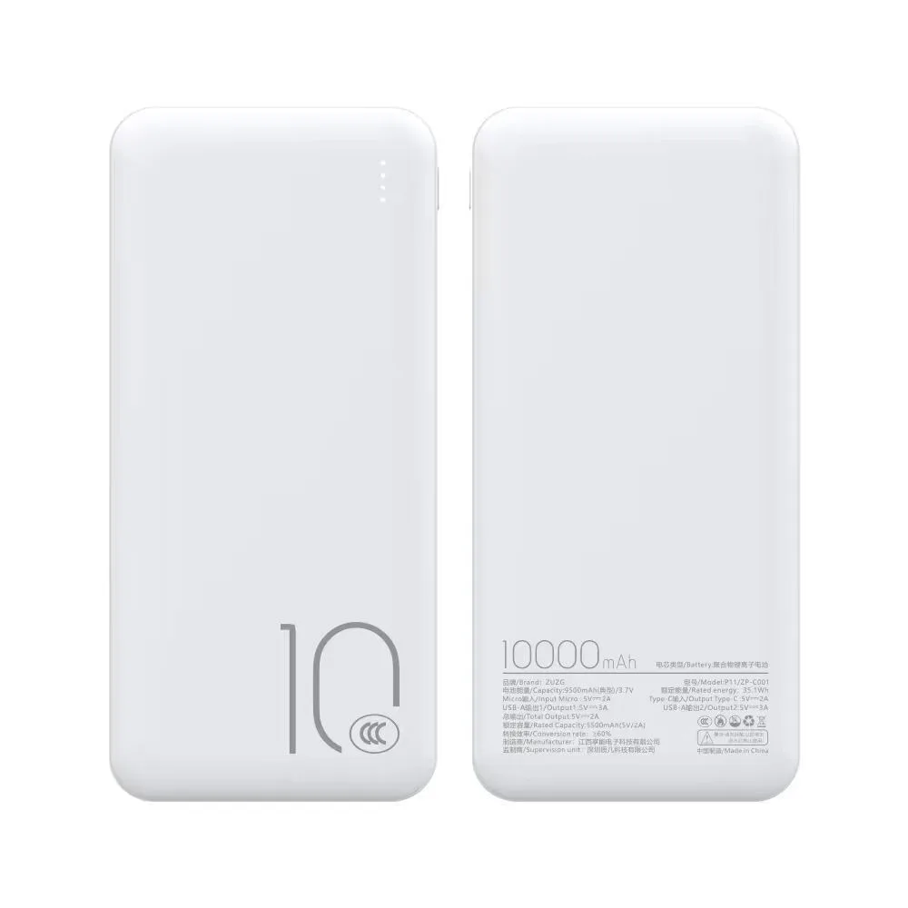 10000mAh Portable Power Bank 10W Safe Charging Dual Input Output ABS Fireproof Shell Airline Approved For iPhone Android