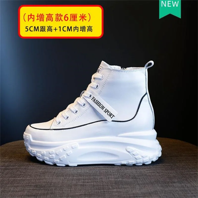 Genuine Leather Wamen Sneaker Luxury 6cm Platform Women Shoes Chunky Sneakers Women Vulcanized ShoesThick Soled Boots 34-40