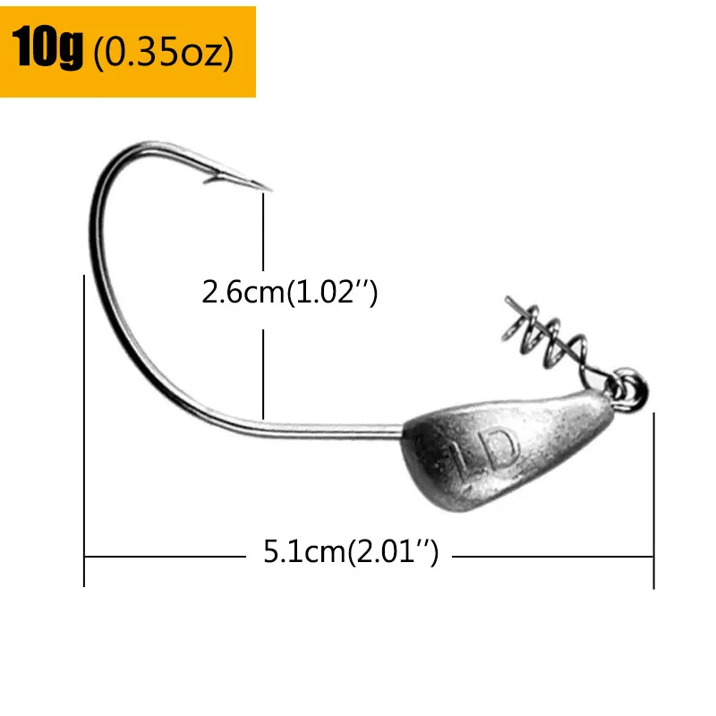 Mrlurion 3,5 g 5 g 7 g 10 g 15 g 21 g Jigkopf Angelhaken Tackle für weichen Wurm Köder Köder, mit Spin Lock Pin Spinner Köderhaken