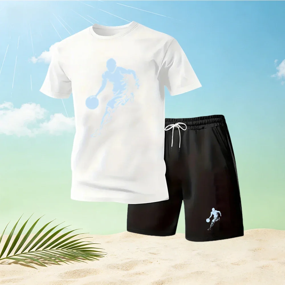 Hot Sale Summer Men's T-Shirts Sets Round Neck Short Sleeve + Sports Shorts Quick Dry Casual Street Fashion Running Gym 2 Piece view 4