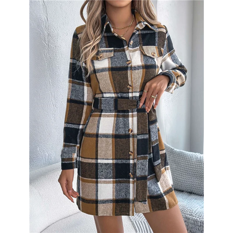 ASDS-dames button-down flanellen overhemden geruite shacket lange mouwen kraag business casual tops werkblouses