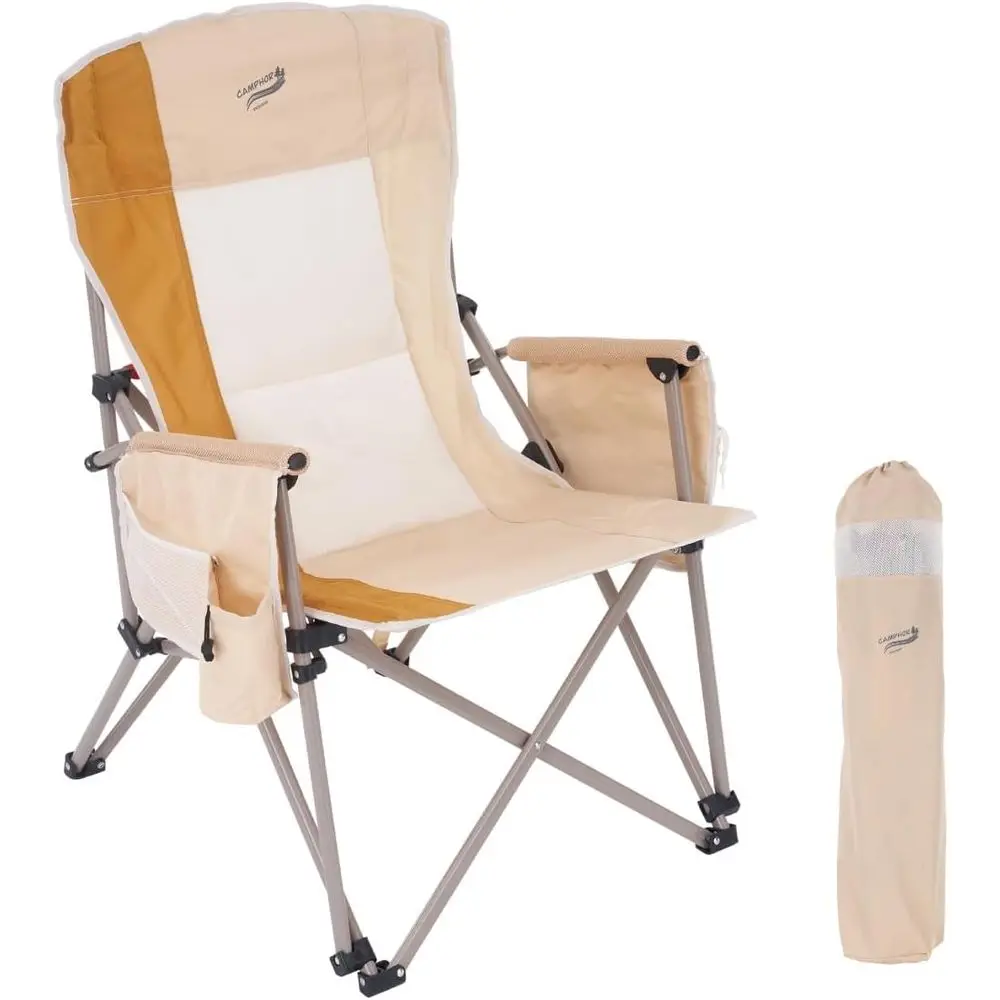 Durable Padded Folding Camping Chair for Adults - Suitable for Outdoors, Beach, and Fishing, Supports 400 lbs, Beige
