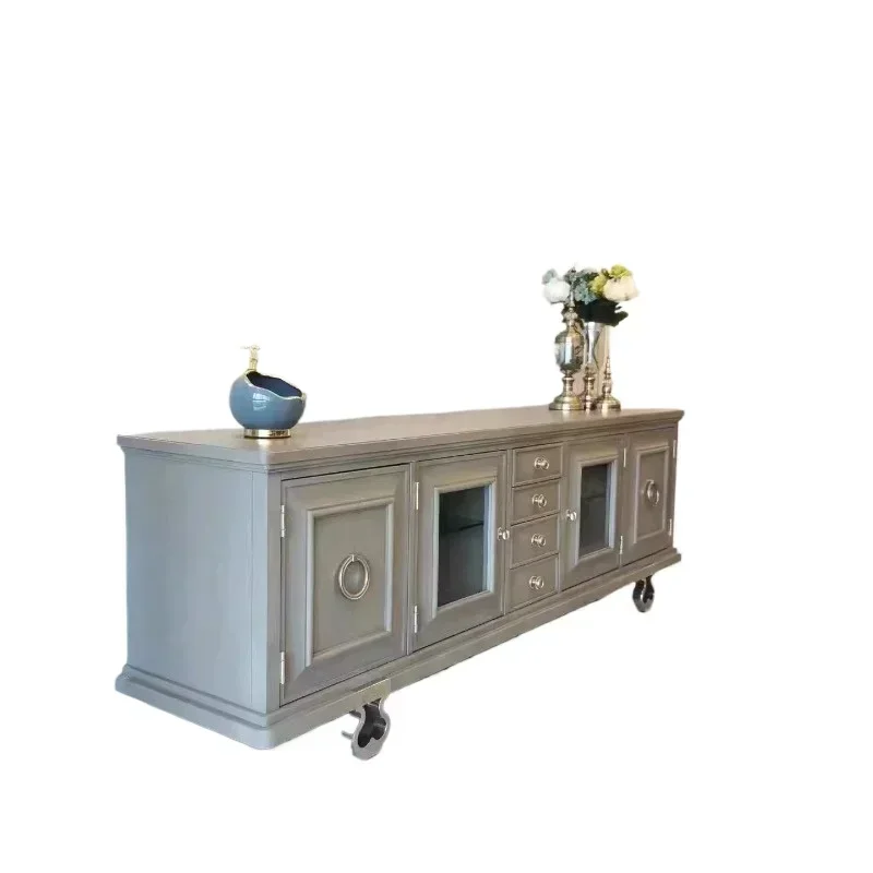 Spot American TV Cabinet Solid Wood Metal Foot French TV Cabinet Modern Light Luxury Storage