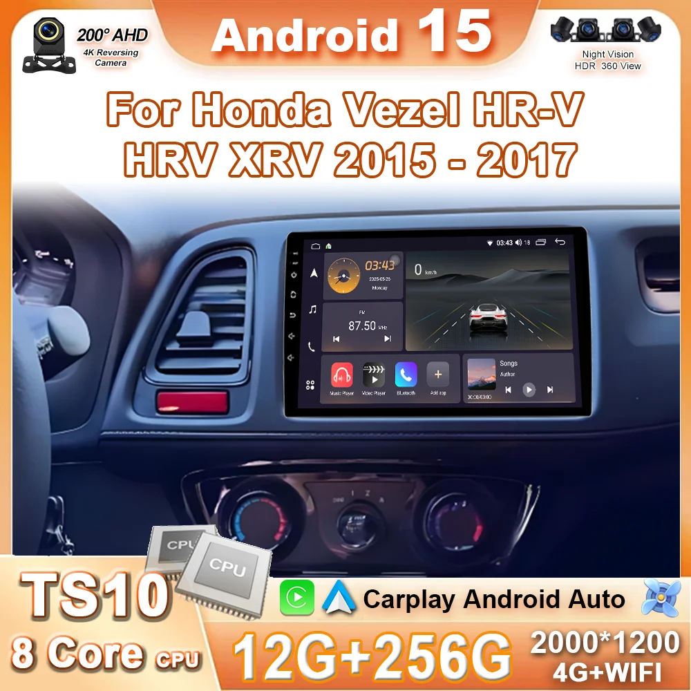 Android 15 pour Honda Vezel HR V HRV XRV 2015 2016 2017 2018 2019 2020 autoradio stéréo lecteur multimédia GPS Navigation Carplay