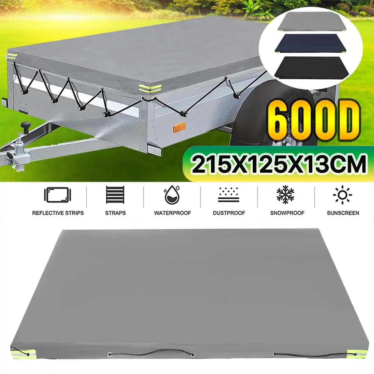 215x125x13cm Camper Trailer Cover Waterproof Roof Shelter Canopy Sunshade Dust-proof Windproof Outdoor Tarpaulin Cover