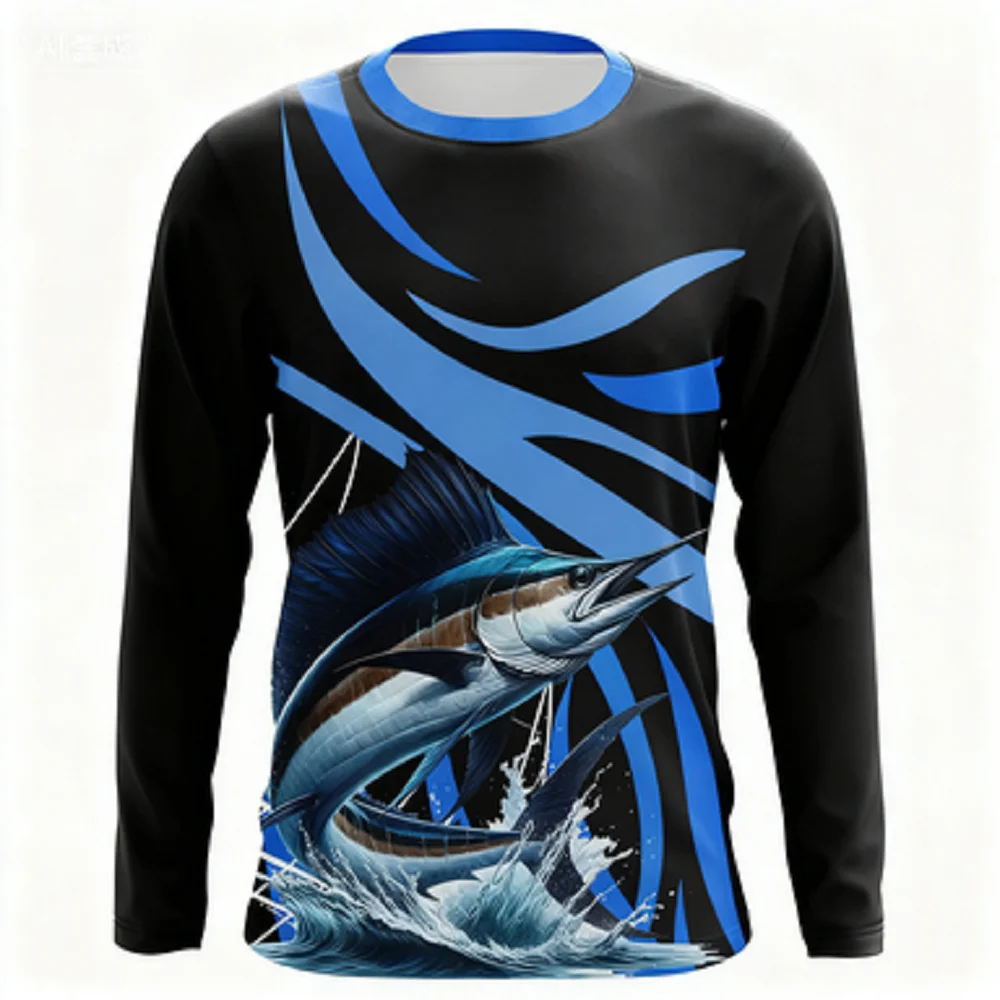 ملابس صيد السمك الإبداعية الملونة ثلاثية الأبعاد قابلة للتنفس واقية من الشمس سريعة الجفاف في الهواء الطلق قمصان رياضية غير رسمية بأكمام طويلة #3