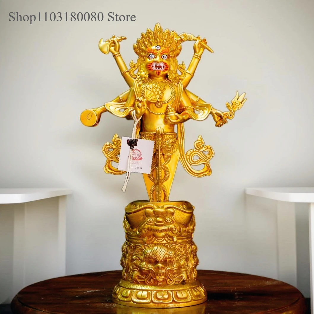 33cm Copper gilding Six arms Mahakala Mahagalla buddha statue phurba sculpture