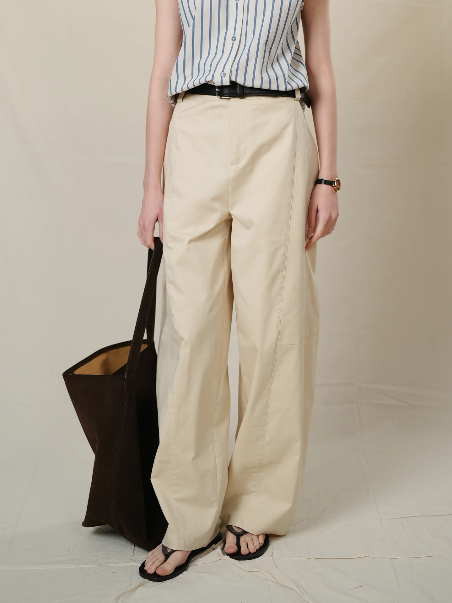 

MARCHNOON Khaki Summer Lightweight Breathable Loose Feel Scythe Pants Cotton Blend Anti-Wrinkle Casual Pants for Women