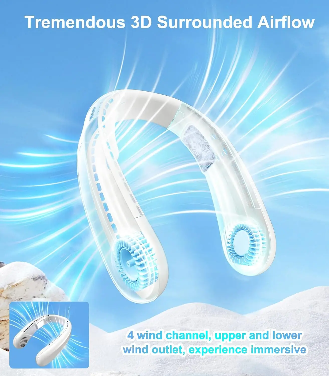 Portable Neck Fan, Upgraded Neck Air Conditioner with 2 Semiconductor Cooling Pads, Wearable Air Conditioner 360° Instant Cooli