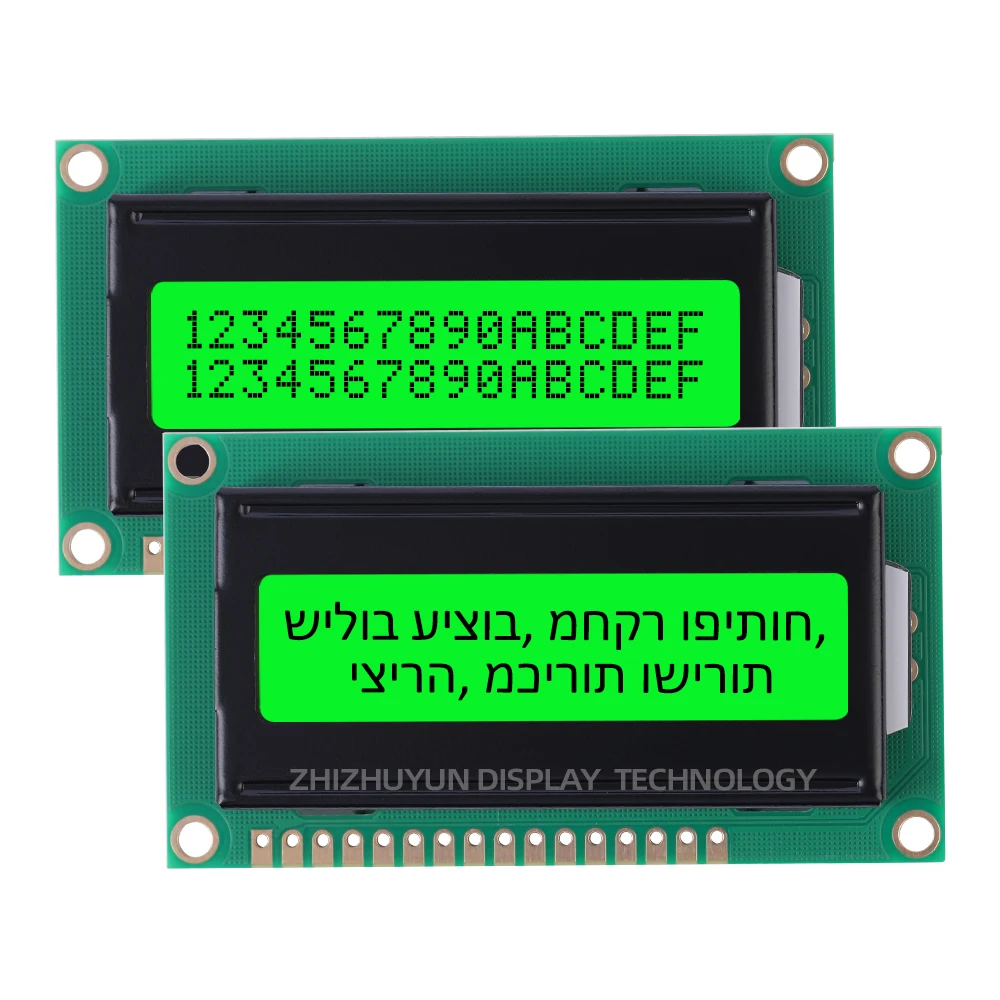 Mały ekran 1602Q Hebrajski moduł LCD Żółta zielona folia I2C Moduł wyświetlacza LCD 2X16 Kontroler ST7066U