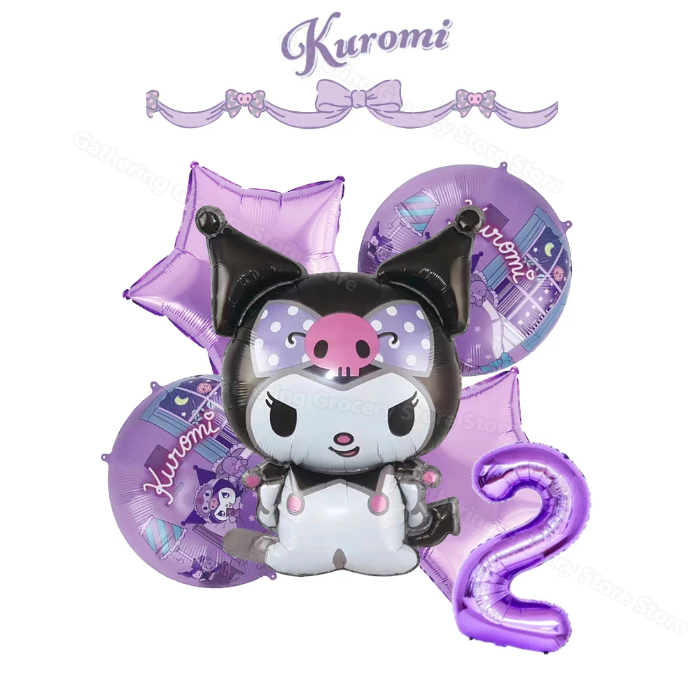 1Set Kuromi Ballon Set Party Supplies 18in Round Star 32in Number 1-9 Foil Ballon Party Decor Sanrio Theme Kid Family Event Gift