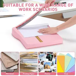 Paper cutter, paper cutter with safety guard, 12-inch cutting length, 16-sheet capacity paper cutter, guillotine paper cutter.