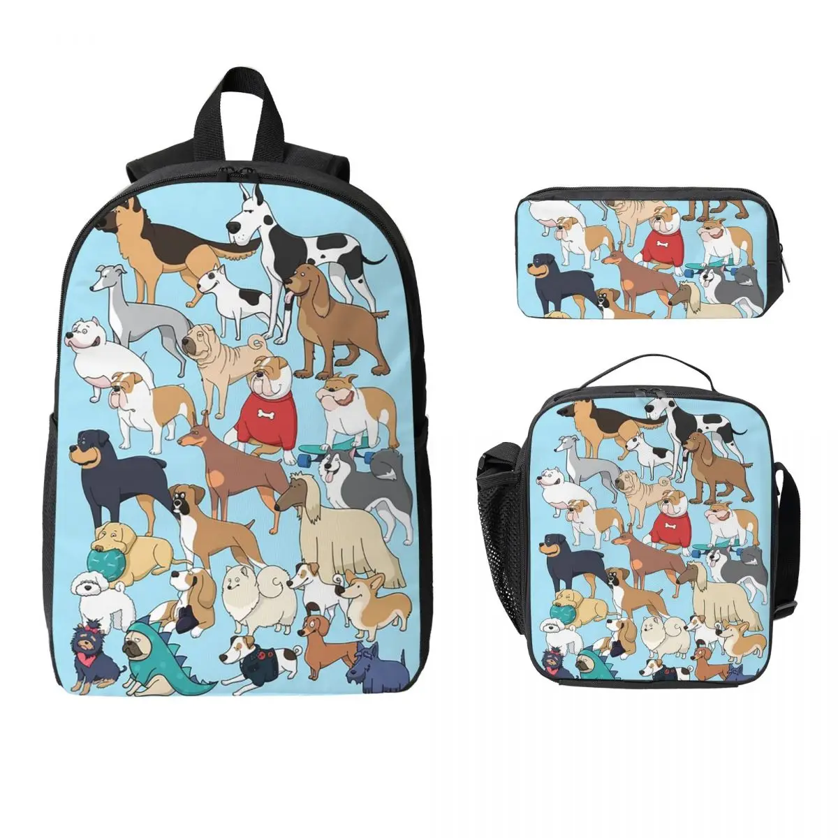 

Dogs Of The World Backpack Student Boys Girls BookBag School Bag Laptop Shoulder Bags 3ps Insulated Lunch Bag Pencil Case