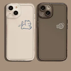 Cartoon Cat Fish Couple Phone Case For iPhone 17 16 15 11 12 14 13 Pro Max Mini SE 7 8 Plus Cute Kitten Soft Mobile Phone Cover
