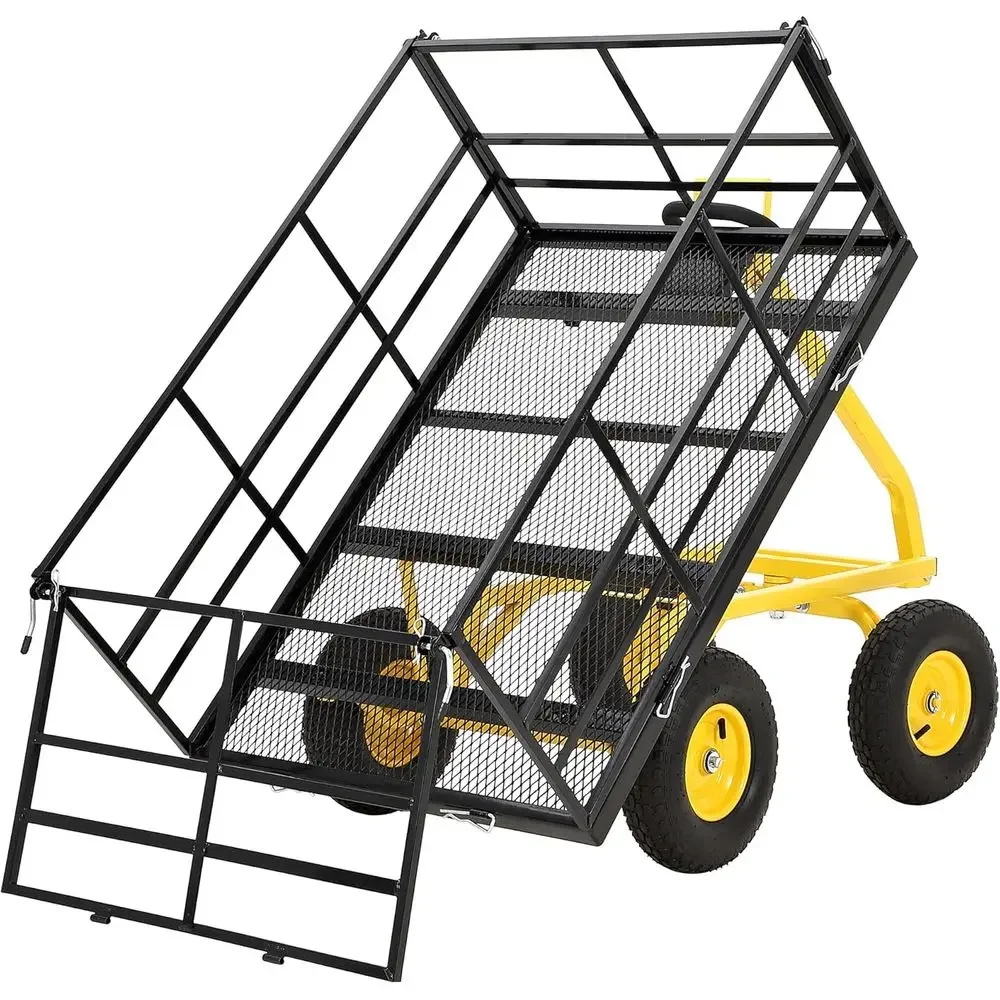 

Heavy Duty 1500 Lbs acity Mesh Steel Garden Cart olding Utility Wagon with Removable Sides, Garden Cart on Wheels or Gardening S