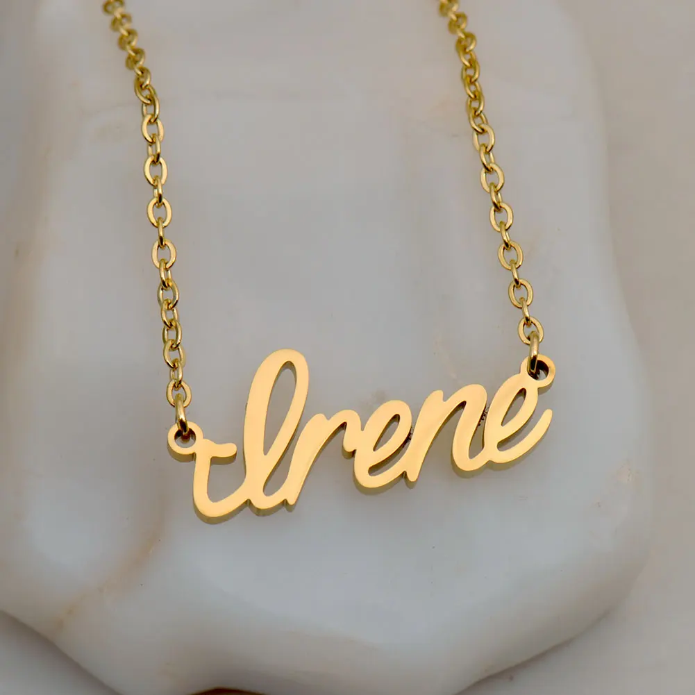 

AOLOSHOW Irene Name Necklace for Women Gold-Color Stainless Steel Pendant Collar Letter Choker Jewelry