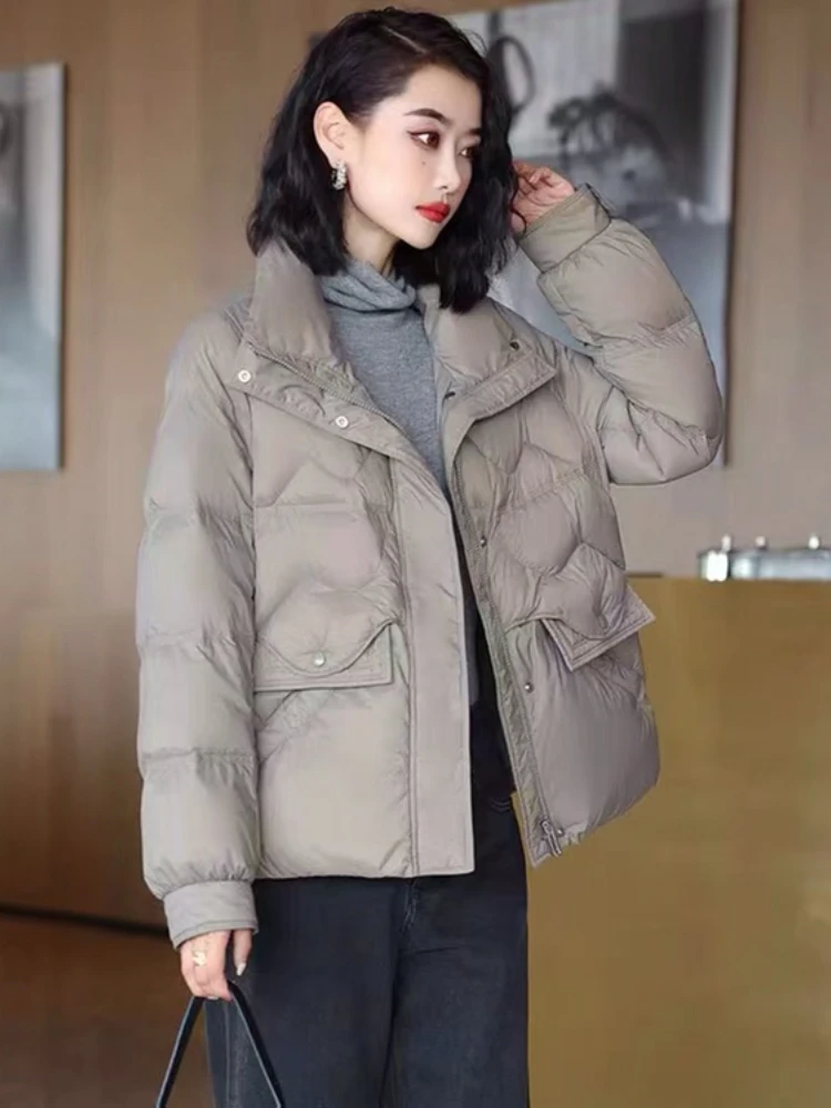 2023 Autumn Winter Women New Korean Solid Color Casual Small Figure Slim Fashion Warm Lightweight Thin Down Jackets Zipper Coat