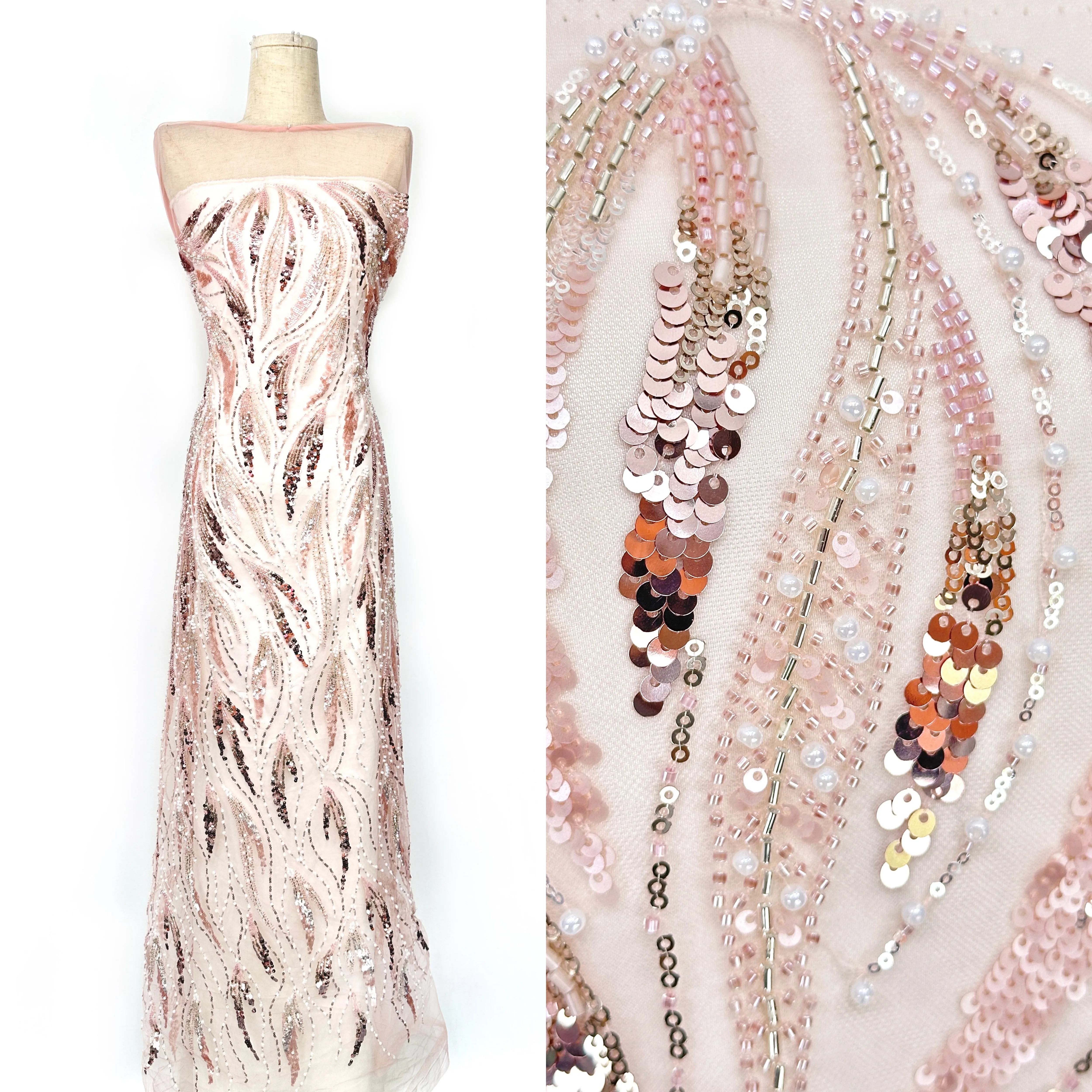 

2026 Новый дизайн, тяжелые бусины, блестки, вышитые французским кружевом, тюлевая сетка, роскошное белое свадебное платье для элитных вечерних мероприятий