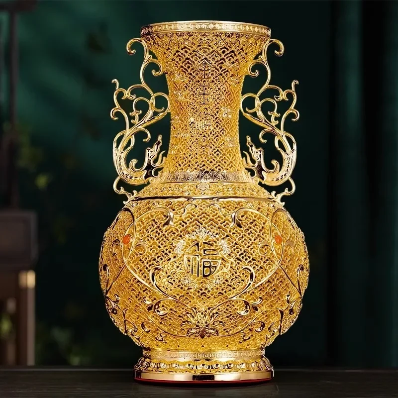 Silk vase, living room entrance office decoration, all copper ornament