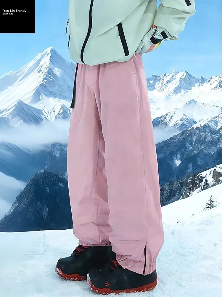 

Зимние теплые брюки для катания на лыжах с флисовой подкладкой, мужские уличные брюки, снегонепроницаемые, дышащие, с регулируемой талией, для горного туризма