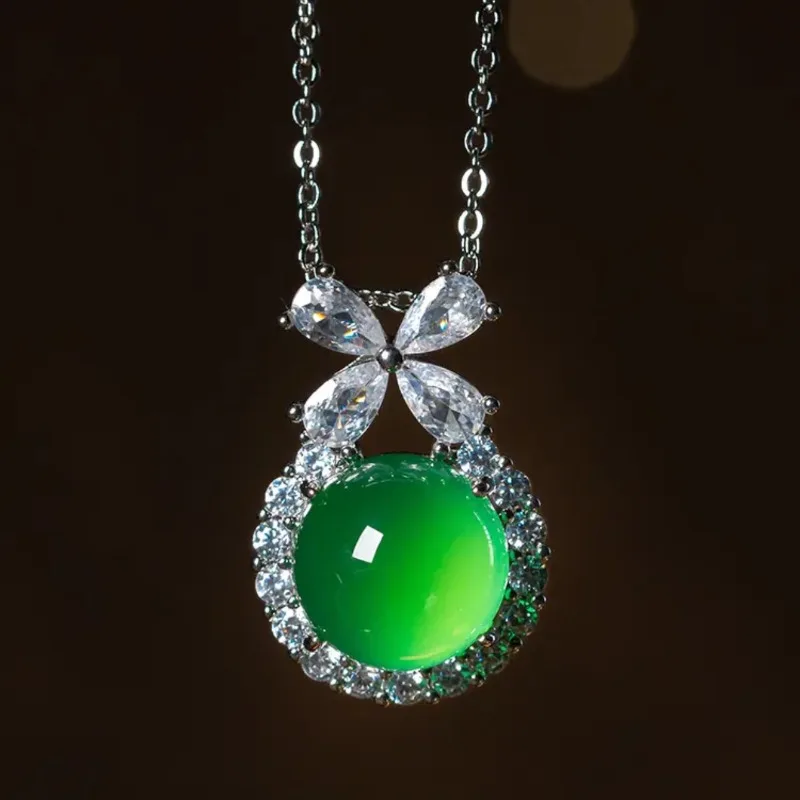 S925 Silver New Natural Real Chalcedony Bow Ballpoint Pendant Jadeite Necklace Jewelry Charm Designer Luxury Gifts Women