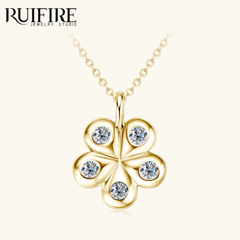 

RUIFIRE D VVS1 муассанит кулон с цветком ожерелье S925 стерлинговое серебро 14 К позолоченное колье ювелирные изделия женский подарок на день Святого Валентина