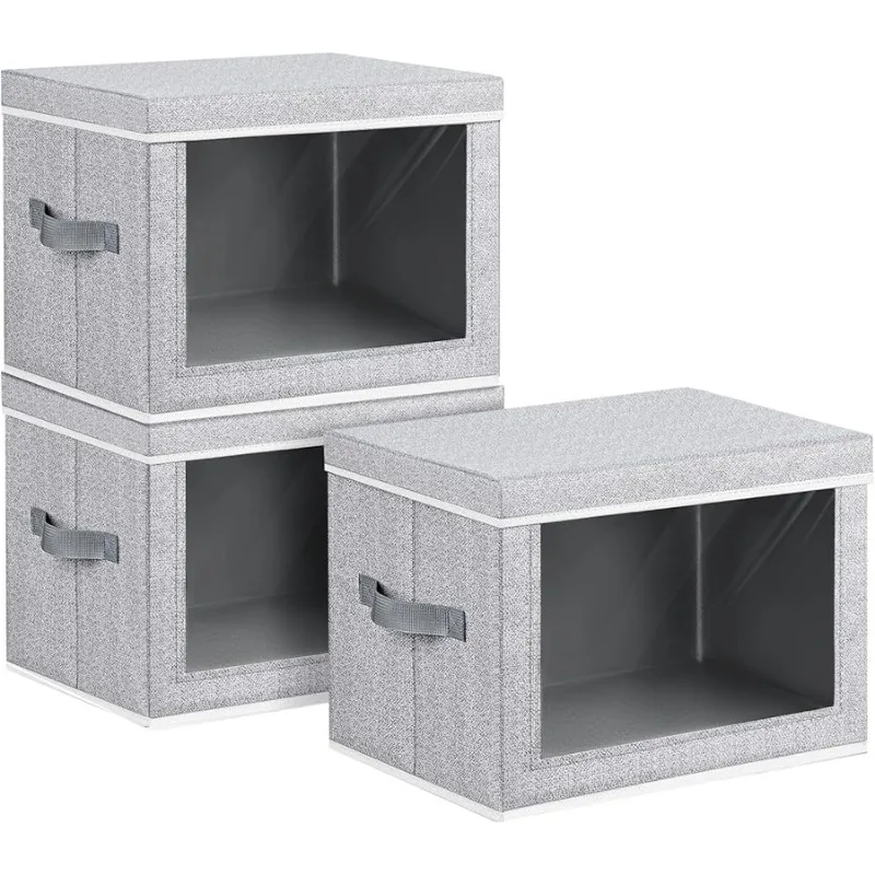 

Large Storage Baskets Bins with Lids - Stackable Cube Bins for Closet, 3 Pack Windows Organizer Bins, Home Organizers and Storag