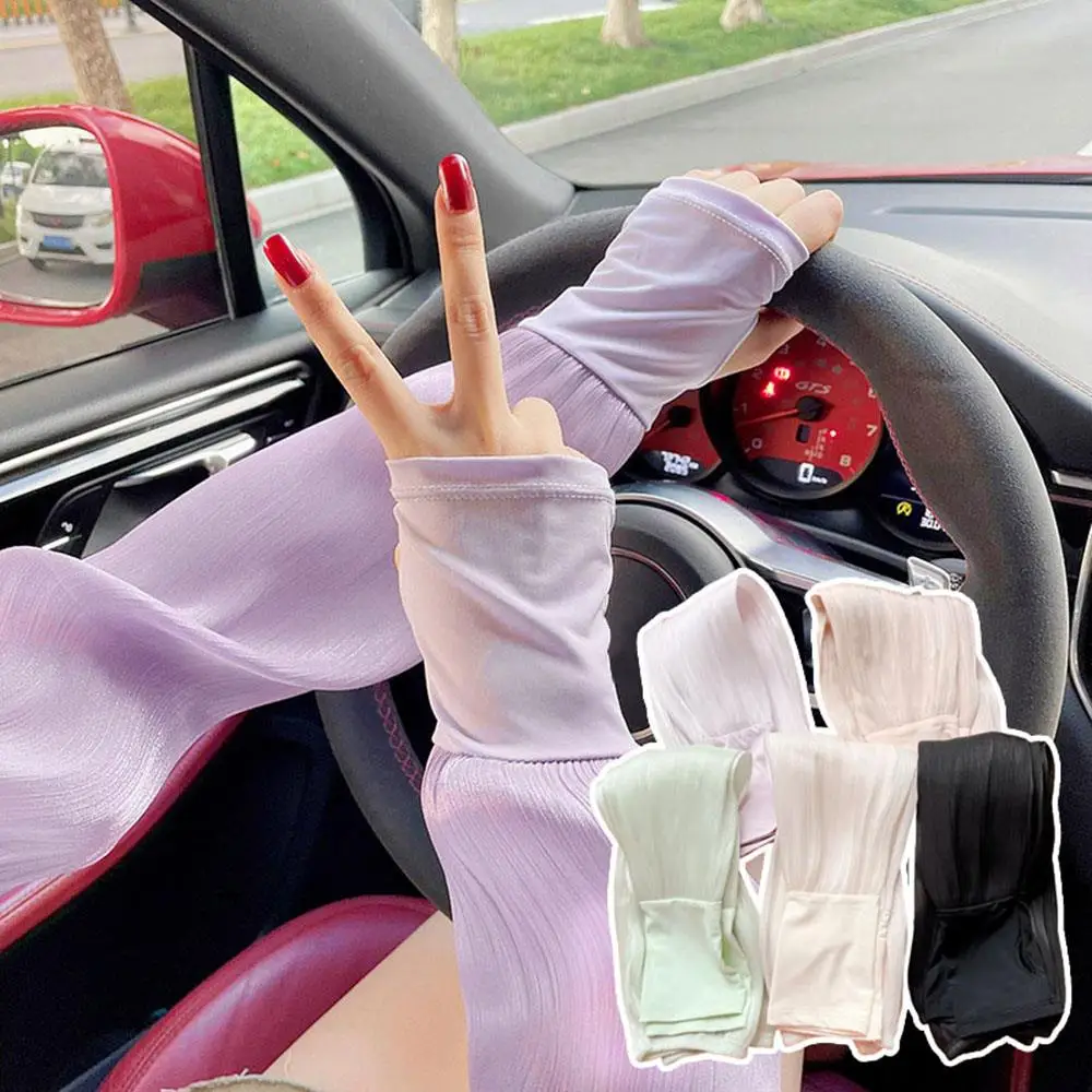 Elegant Summer Lace Sleeve Sun-protective Arm Cover Ice Silk Chiffon Edge Sunshade Sleeve for Women Driving Car