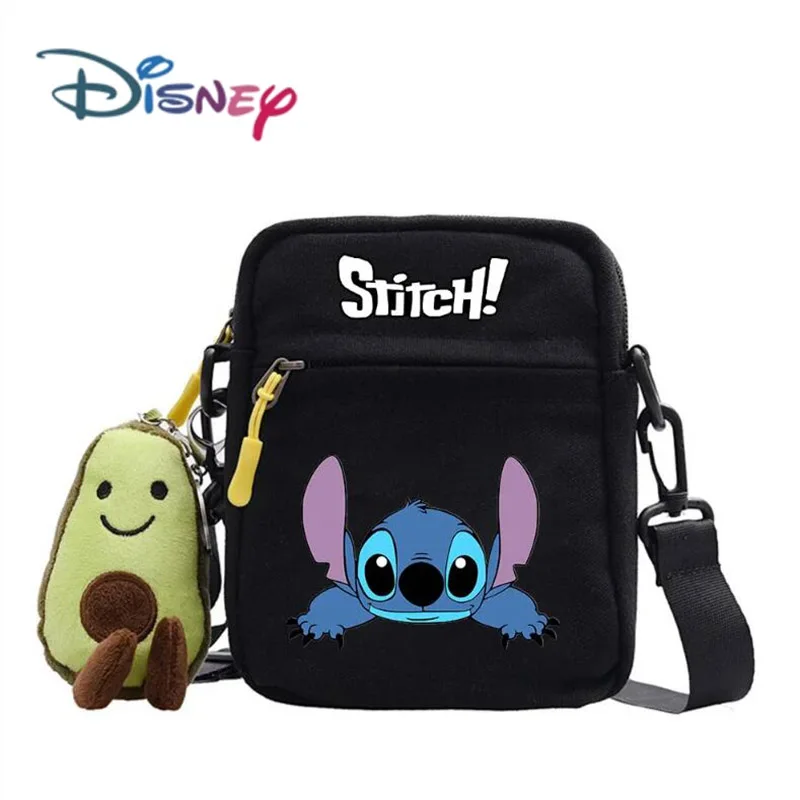 2024 New Disney Cartoon Stitch Cute Print Pattern Shoulder Bag Color Simple Canvas Messenger Four-color Small Square Bag